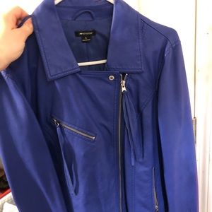Bright blue leather jacket with fridge